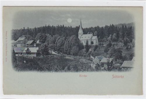 Mondscheinkarte von Schierke mit Kirche ungelaufen Gut erhalten.