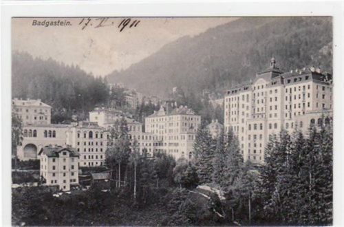Badgastein mit Teilansicht gelaufen von 1911. Leicht stockfleckig, sonst gut erhalten