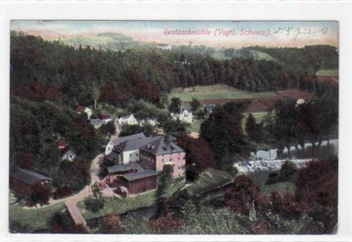 Rentzschmühle Vogtl. Schweiz mit Gesamtansicht gelaufen von 1912 kleiner Knick oben links, leichte Eckabschürfungen und Rändern, sonst gut erhalten.