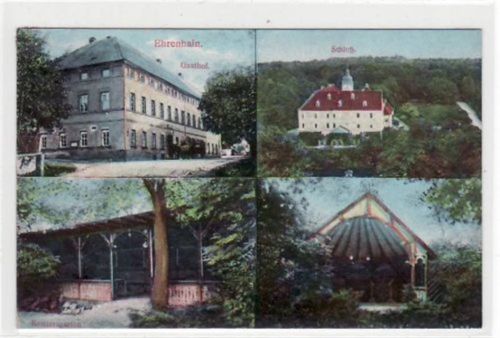 Ehrenhain mit Gasthof, Schloss und Konzertgarten gelaufen von 1911, Marke beschädigt. Gute Erhaltung.
