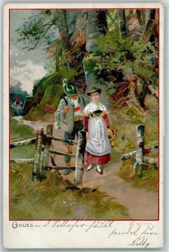 Jagd Jäger Poesie / Liebe AK Trachten Bayern 1900 Lithographie