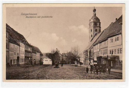 Sangerhausen Sangerhausen mit Marktplatz und Jacobikirche gelaufen von 1910. Gute Erhaltung.