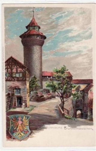 Nürnberg Nürnberg, Künstlerkarte mit Brunnenhäuschen und Prägewappen. ungelaufen frühe Karte, da Anschriftseite noch ungeteilt. Gute Erhaltung.
