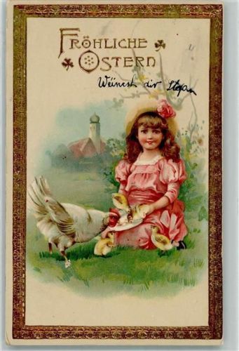 1914 Mädchen mit einem Huhn und Küken AK