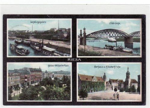 Riesa Riesa mit 4 Abbildungen gelaufen von 1908. Leicht bügig, leicht fleckig, sonst gut erhalten.