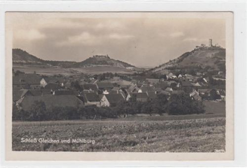 Schloß Gleichen und Mühlburg gelaufen, Marke entfernt. Leicht fleckig, sonst gut erhalten