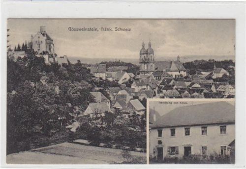 Gössweinstein / Fränk. Schweiz. Totalansicht Handlung Kaul gelaufen als Feldpost am 27.12.1917. Gute Erhaltung.