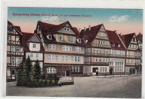 Spangenberg. Marktplatz mit Liebenbach - Brunnen gelaufen, 1919. Gute Erhaltung.