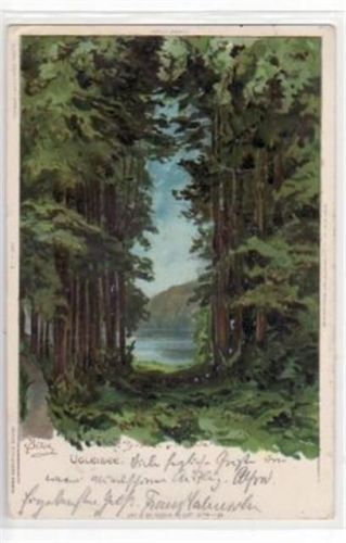 Ukleisee, Künstlerkarte von Biese gelaufen, 1902. Gute Erhaltung.