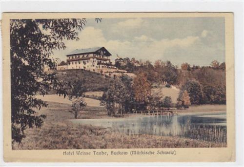Buckow Buckow (Märkische Schweiz) mit Hotel Weisse Taube gelaufen kleiner Knick an der rechten unteren Ecke , sonst gut erhalten.