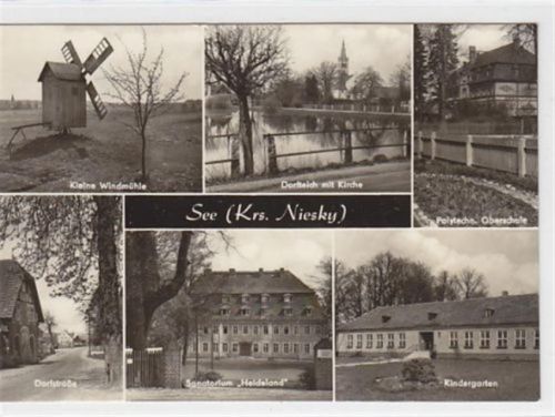 See ( Krs. Niesky ) mit Kindergarten, Dorfstraße u. kl. Windmühle gelaufen, 1969 kleiner Knick unten links, sonst gut erhalten