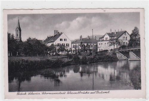 Ebermannstadt / Fränk. Schweiz mit Wiesentbrücke und Postamt gelaufen am 01.12.1943. Gute Erhaltung.