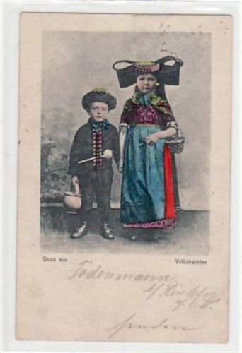 Gruss aus Todenmann. Geschwister in Volkstracht gelaufen, 1906 kleiner Knick unten rechts, Vorder- und Rückseite stockfleckig, sonst gut erhalten