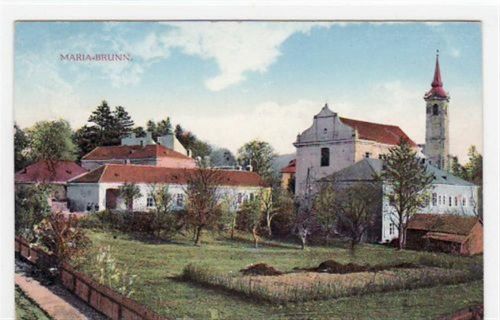 Wien Maria - Brunn mit Teilansicht und Kirche gelaufen, mit Marke und Stempel, Datum nicht lesbar. leichte Abschürfungen, sonst gut erhalten