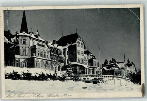 38879 O3706 Schierke am Brocken Gebrauchsspuren Hotel Fürst von Stolberg Winter Fahne