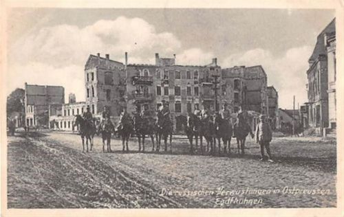 Ebenrode Die russischen Verwüstungen in Eydtkuhnen / Eydtkau / Tschernyschewskoje - Kreis Ebenrode / Stallupönen - Nesterow, Ostpreußen. 1915 Feldpost Leichte Abdrücke an den Ecke n vom Album. Rückseite leicht fleckig, sonst gut erhalten