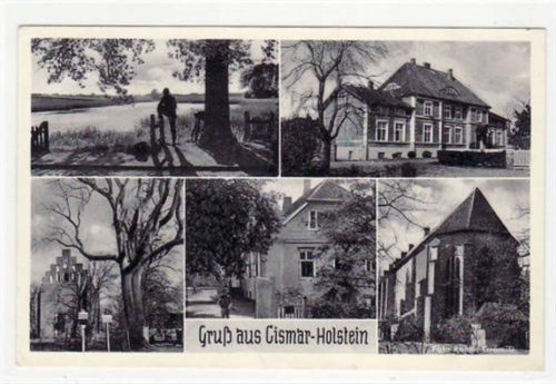 Cismar, 5 Abbildungen mit Kirche gelaufen, 1957. Leichter Bug oben links, leichter Schriftdurchdruck, sonst gut erhalten