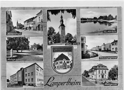 Lampertheim mit Kaiserstraße und Krankenhaus gelaufen kleiner Knick oben links, leichter Schrift- und Stempeldurchdruck, sonst gut erhalten