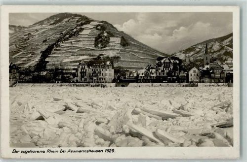 Assmannshausen Der zugefrorene Rhein 1929 Winter Schnee Kirche