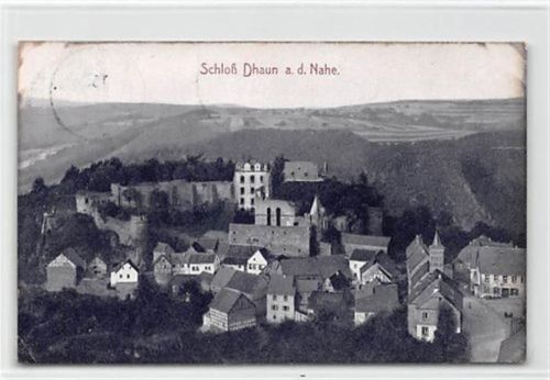 Schloß Dhaun an der Nahe gelaufen. Leichter Stempeldurchdruck, Oxydationsspuren, kleiner Knick unten links, sonst gut erhalten