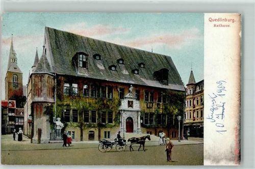 06484 O4300 Quedlinburg 1909 - Rathaus Roland-Denkmal Pferdekutsche