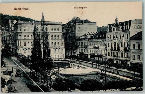 Marianske Lazne Schillerplatz Kutsche Brunnen Hotel Klinger Hotel Wallhala Tepler