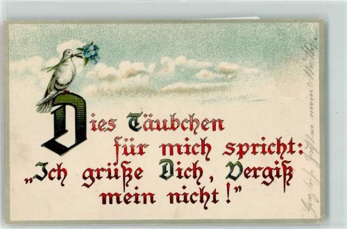1915 Taube mit Vergissmeinnicht Poesie / Liebe