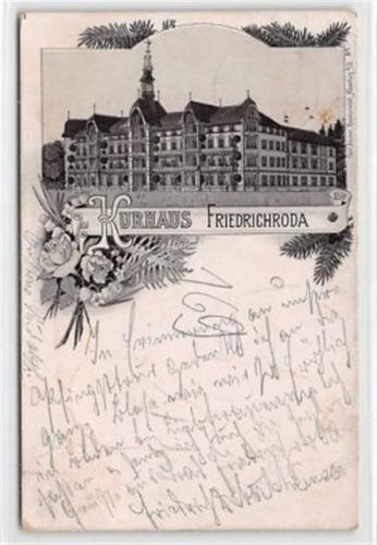 Friedrichroda, Lithographie. Kurhaus gelaufen. Leichter Stempeldurchdruck, leicht bügig, kleine Abschürfung Vorderseite oben rechts, leichter Stempeldurchdruck, sonst gut erhalten