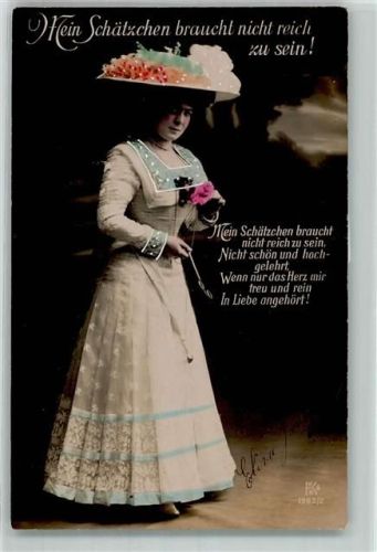1909 Handcoloriert Mode Monokel Serie Mein Schätzchen braucht nicht reich zu sein AK