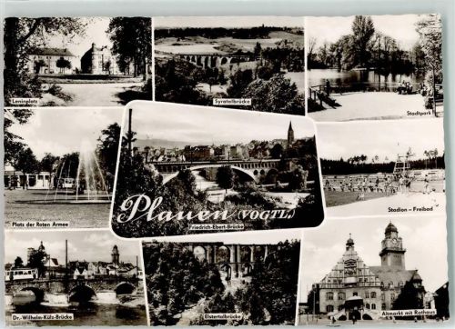 Plauen Leninplatz Syratalbrücke Stadtpark Stadion Freibad Friedrich Ebert Brücke Platz der Roten Armee Dr. Wilhelm Külz Brücke Straßenbahn Elstertalbrücke Altmarkt mit Rathaus