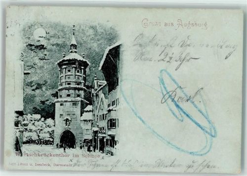 Augsburg 1901 Wertachbrückenthor im Schnee Winter