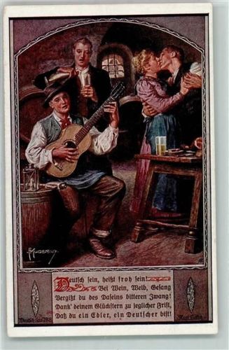 Karte 808 Deutsch sein, heißt froh sein Küsse Gitarre Wein sign. Franz Kuderna