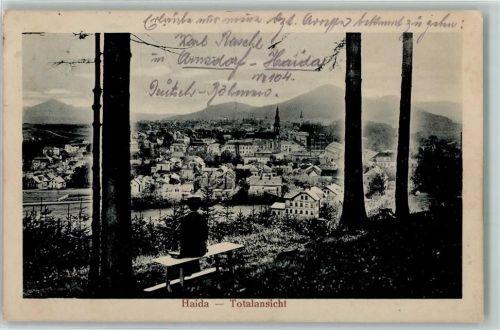 Novy Bor Haida 1918 - Bank Kirche Frau