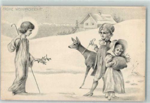1910 Christkind Heiligenschein Kinder Reh Muff Verlag H.H. i.W. Nr. 446 AK