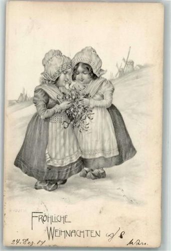 1902 Kinder Mistelzweige Stroefer Serie 419 Nr. 2 AK Weihnachten Hollandkinder Tracht