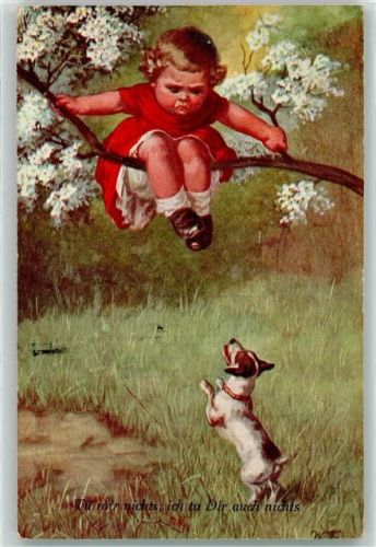 1925 Kind Angst vor dem Hund AK