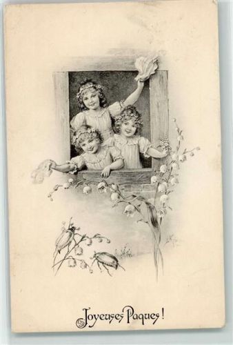 1911 Joyeuses Paques Ostern Maikäfer Kinder Taschentuch Maiglöckchen Verlag BKW Serie 4113-6 AK