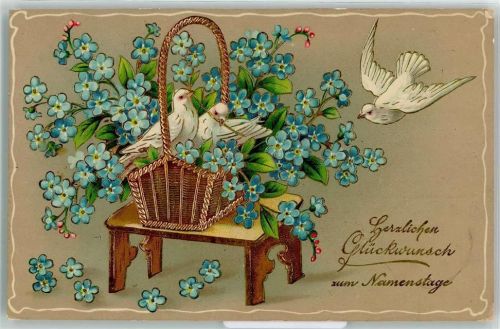 1901 Weiße Tauben Golddruck Namenstag AK