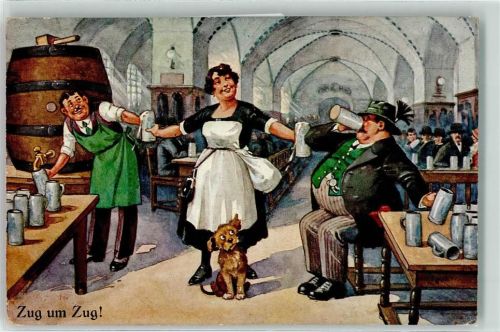Bier anzapfen Humor AK Bier Künstlerkarte