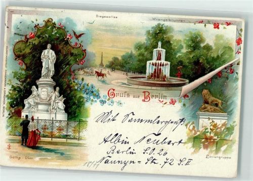 10115 W1000 Tiergarten 1897 - Goethe Denkmal Siegesallee Wrangelbrunnen Löwengruppe