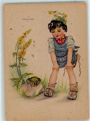 1947 - 1950 sign. Lupicina , Kind betrachtet den Frosch AK