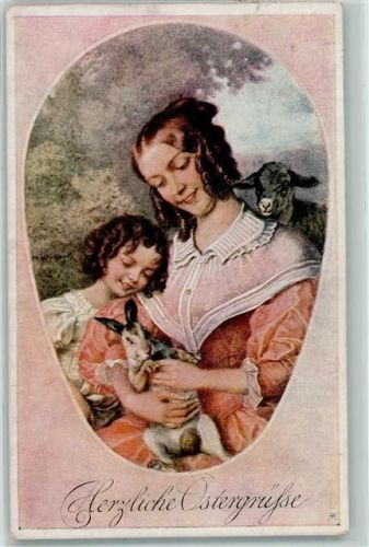 1919 Mutter und Kind Hase Schaf AK