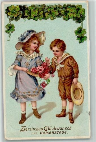 1911 Kinder Rosen Glücksklee AK