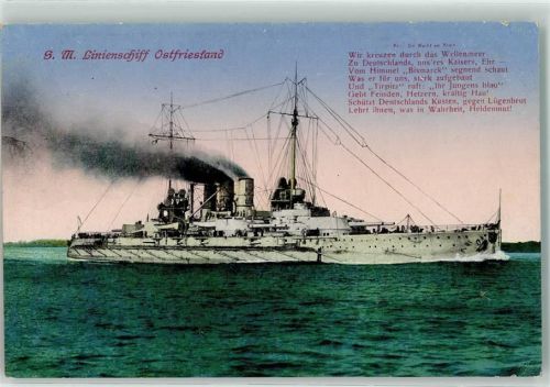 S.M. Linienschiff Ostfriesland Photochromie AK Marine WK I