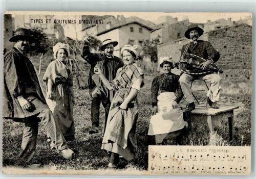 1919 Types et Costumes D`Auvergne - La Bourree Liederkarte