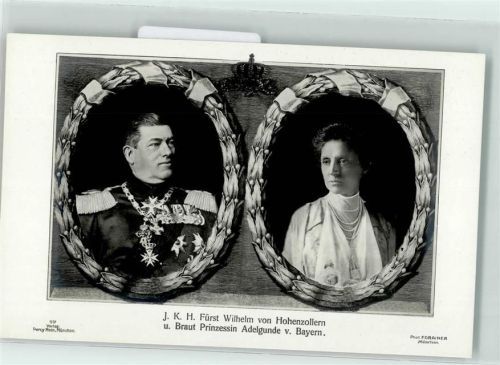 Fürst Wilhelm v. Hohenzollern und Braut Prinzessin Adelgunde v. Bayern Verlag Percy Hein Nr. 97 Adel Preußen Foto AK