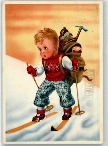 1951 Kind mit Rucksack Künstlerkarte Edition Sacat Torino AK