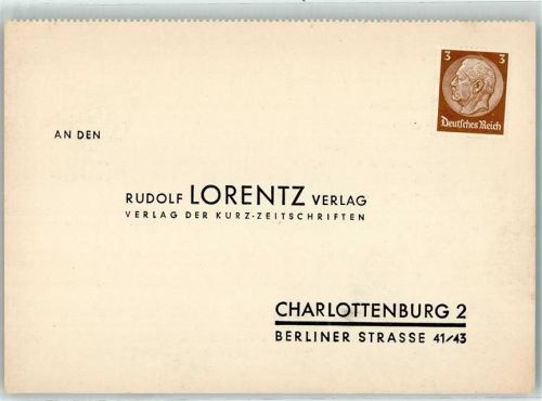Charlottenburg Rudolf Lorentz Verlag Kurz Zeitschriften Bestellkarte