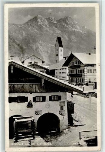 W8201 Nußdorf a. Inn Continetal Schild Dorfpartie Gebirgskartenverlag Birkmeyer Nr. 142 Emailleschild 1955 Foto AK