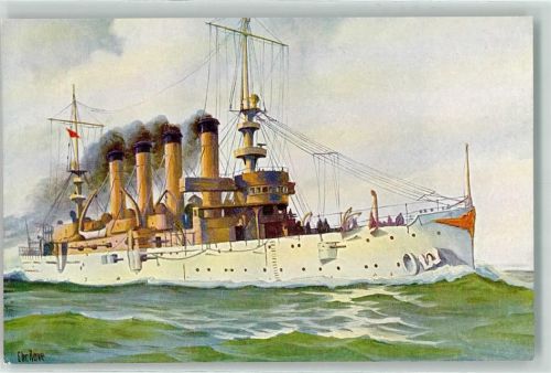 Panzerkreuzer Charleston 1904 Marine Galerie Nr.77 sign. Rave Marine Künstlerkarte